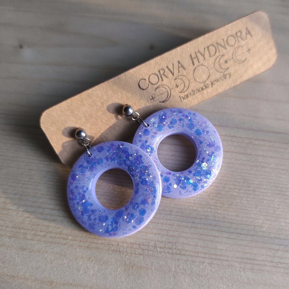Handmade Lavender Polymer Clay Glitter Open Circle Dangle Earrings